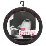 Κάλυμμα Τιμονιού Αυτοκινήτου Pink Cross Stitch με Διάμετρο 37-39εκ. Συνθετικό Μαύρο με Ροζ Ραφή 12277 Auto Gs