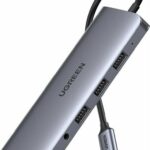 Ugreen CM179 USB-C 10in1 Docking Station Adapter USB-C to HDMI 4K, 3x USB 3.0, Type-C, RJ45, SD, Micro SD, AUX και συνδεση 2 Οθονών Ασημί 80133