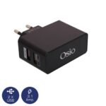 Osio Φορτιστής Χωρίς Καλώδιο με 2 Θύρες USB-A ρεύματος και LED 5 V 1000 / 2100 mA. Μαύρος (OTU-385B)