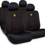 Σετ Καλύμματα Αυτοκινήτου 4τμχ Πολυεστερικό ΜΑΥΡΟ-ΚΟΚΚΙΝΟ ΜΕ ΚΊΤΡΙΝΟ ΛΟΓΟΤΥΠΟ SC021BR MOMO