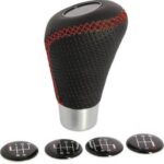 Πόμολο Οβάλ Μαύρο Δερμάτινο Τρυπητό με Κόκκινες Ραφές 37080 Auto Gs