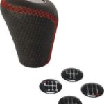 Πόμολο Οβάλ Μαύρο Δερμάτινο Τρυπητό με Κόκκινες Ραφές με Σηκωτή ή Πατητή Όπισθεν 37079 Auto Gs