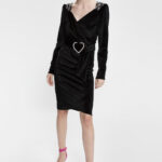 VINTAGE ΒΕΛΟΥΔΙΝΟ ΣΤΕΝΟ ΕΛΑΣΤΙΚΟ ΦΟΡΕΜΑ ΜΕ ΣΟΥΡΑ ΣΤΟ ΠΛΑΙ ΚΑΙ ΖΩΝΗ ΦΑΡΔΙΑ ΚΑΡΔΙΑ ΜΕ STRASS