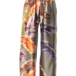 παντελόνα μακριά σατέν allover print , με φερμουάρ , τσέπες και εσωτερικό λάστιχο πίσω στο ζωνάρι