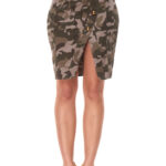 φούστα παραλλαγής με σχίσιμο εμπρός, χρυσά κουμπιά , χρυσό μεταλλικό φερμουάρ και κρυφό λάστιχο στο πίσω μέρος.