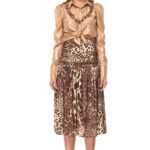 φούστα τύπωμα λεοπάρ με βολάν στο επάνω μέρος και φερμουάρ.