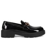 Camille Γυναικείο Μαύρο λουστρίνι chunky loafer με διακοσμητική χρυσή αγκράφα 100000434-014