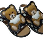Moschino Kids teddy patch touch strap sandals 26295 WHITE-Black
